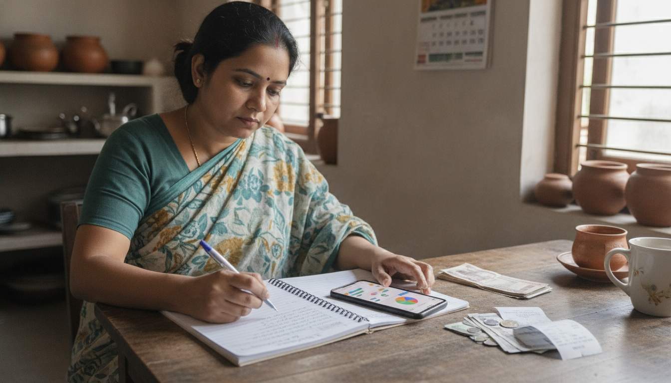 Bangladeshi woman planning a balanced monthly budget